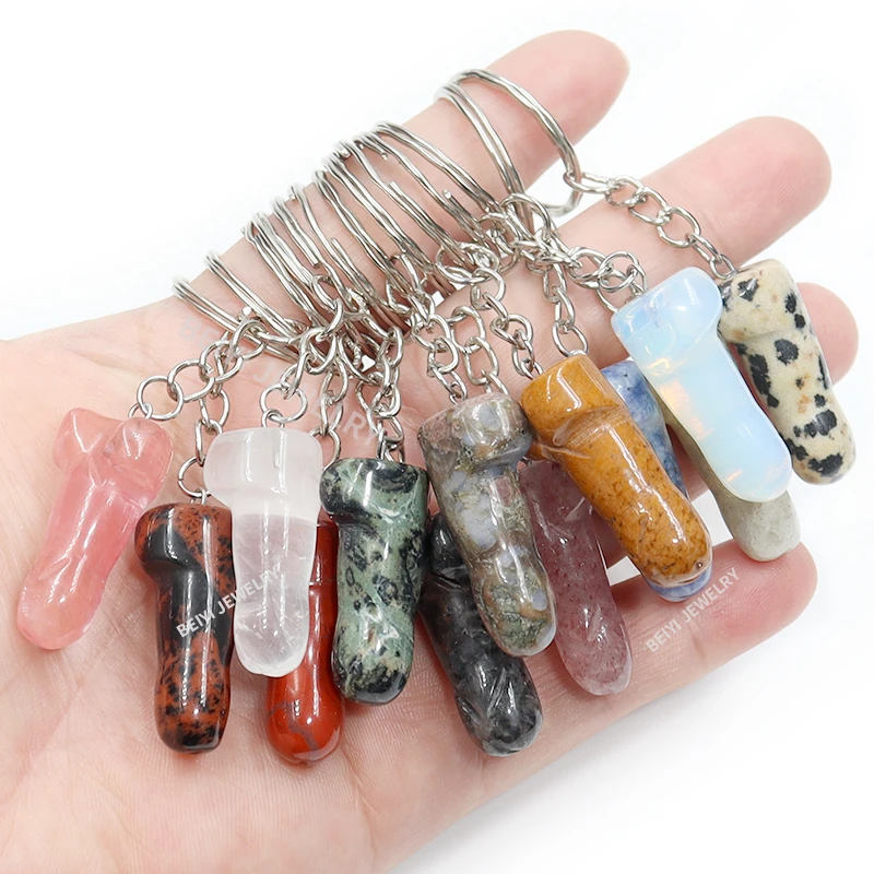 Healing Crystal Set - 10 ชิ้น/เซ็ตจี้รูปอวัยวะเพศชายแกะสลักจากหินธรรมชาติขนาด 16 มม.x30 มม. คริสตัลบำบัดเรกิ