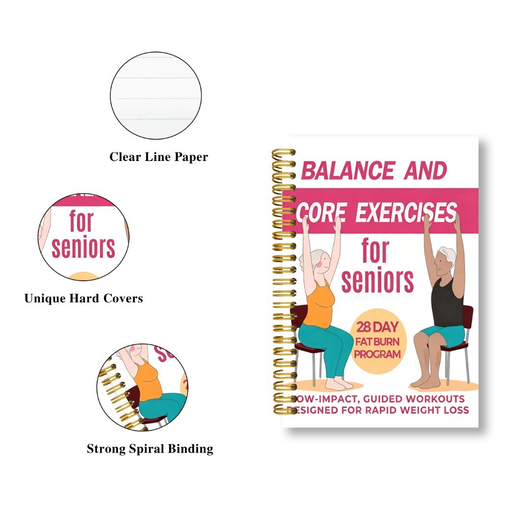 Fitness Journal Planner - สมุดบันทึกการฝึกโยคะบนเก้าอี้ เหมาะสำหรับผู้สูงอายุ คู่มือโยคะ นิตยสารวางแผนการออกกำลังกาย การฝึกความยืดหยุ่นและการทรงตัว